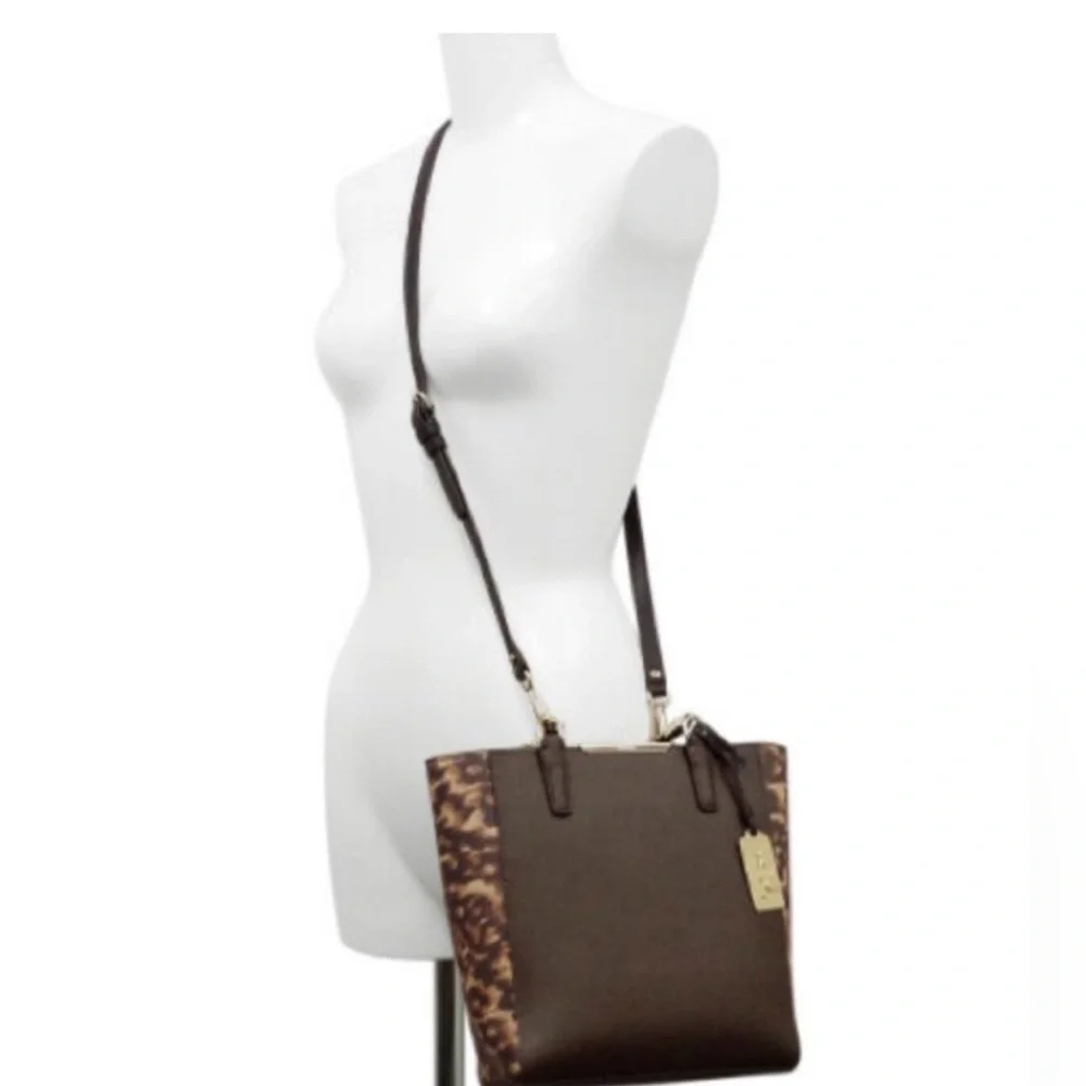Coach Madison Mini North/South Leopard/Brown Saffiano Leather satchel DB & COA